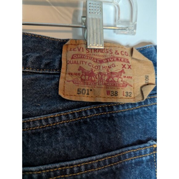 VTG Levis 501 38x32 Rare Blank Red Tab Trademark “R” Dark /Med Wash Blue Jeans - Picture 10 of 12